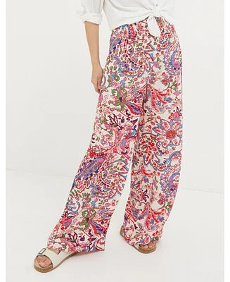 FatFace Women's Shirred Bright Paisley Palazzo Trousers