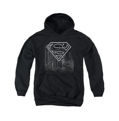 Superman Boys Youth Skyline Pull Over Hoodie / Hooded Sweatshirt