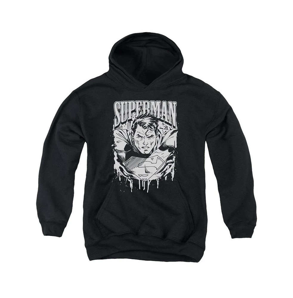 Superman Boys Youth Super Metal Pull Over Hoodie / Hooded Sweatshirt