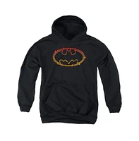 Batman Boys Youth Flame Outlined Logo Pull Over Hoodie / Hooded Sweatshirt