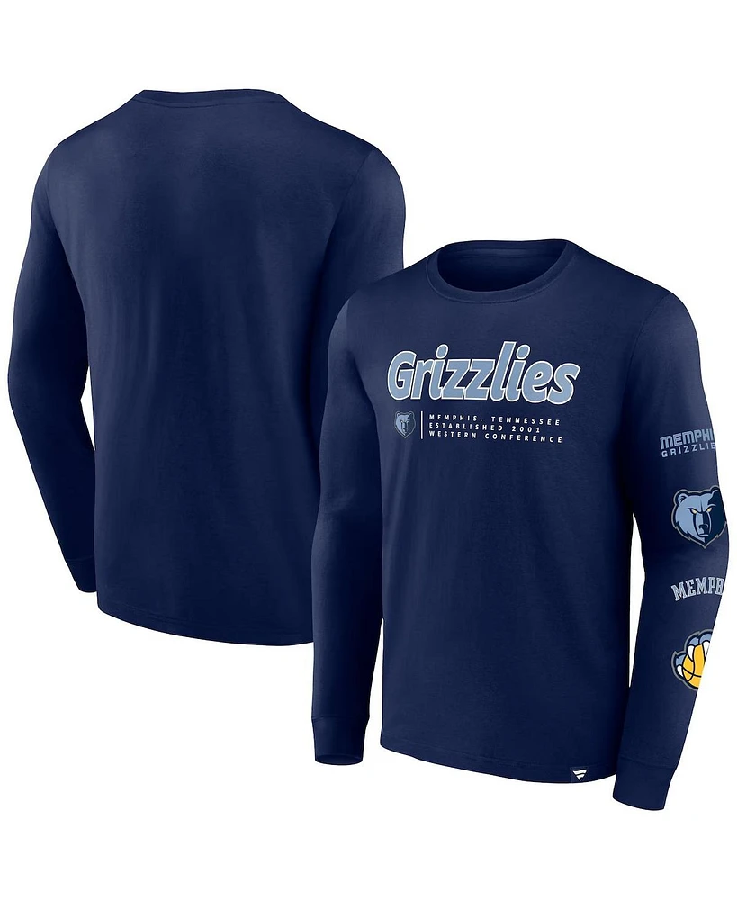 Fanatics Men's Navy Memphis Grizzlies Baseline Long Sleeve T-Shirt