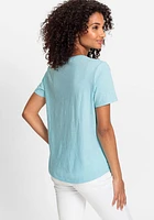 Olsen Women's 100% Cotton Short Sleeve Dolphin Placement Print Tee