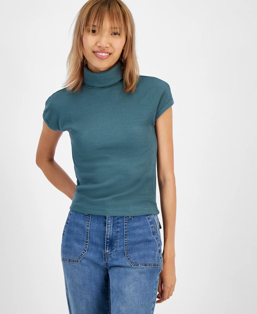 And Now This Women's Ribbed Cap-Sleeve Turtleneck Top