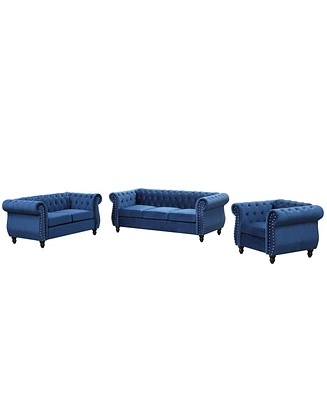 Simplie Fun Velvet Upholstered 3-Piece Sofa Set
