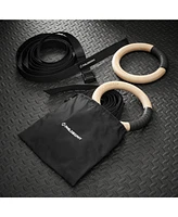 Philosophy Gym Wood Gymnastic Rings 1.25" Grip - Exercise Ring Set with Adjustable Straps, Grip Tape for Pull Ups, Dips, Muscle Ups