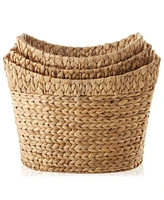 Casafield Set of 3 Oval Baskets with Handles, Water Hyacinth Woven Storage Totes for Blankets, Laundry, Bathroom, Bedroom, Living Room