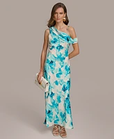 Donna Karen Women's Printed One-Shoulder Draped Gown