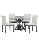 Simplie Fun 5-Piece Farmhouse Dining Set with Upholstered Chairs