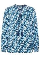 Olsen Women's Long Sleeve Ikat Print Tunic Blouse