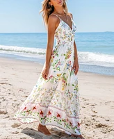 Cupshe Women's Floral Print Twisted Cutout Maxi Beach Dress