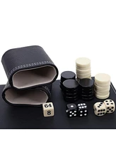 We Games Elegant Black Leatherette Backgammon Set, 18 x 11 in. closed