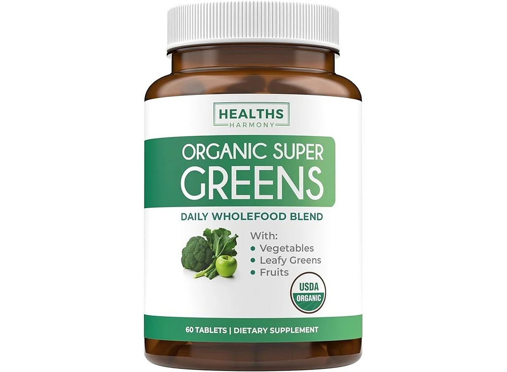 Healths Harmony Organic Super Greens Tablets, Complete Superfood Supplement for Super Antioxidants, Energy, Gut Health, and Immune Support, Health's H