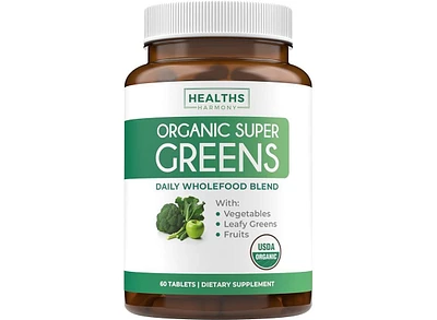 Health's Harmony Organic Super Greens Tablets, Complete Superfood Supplement for Super Antioxidants, Energy, Gut Health, and Immune Support, Health's