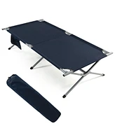 Gymax Folding Camping Bed Extra Wide Military Cot up to 330Lbs w/ Carry Bag & Storage