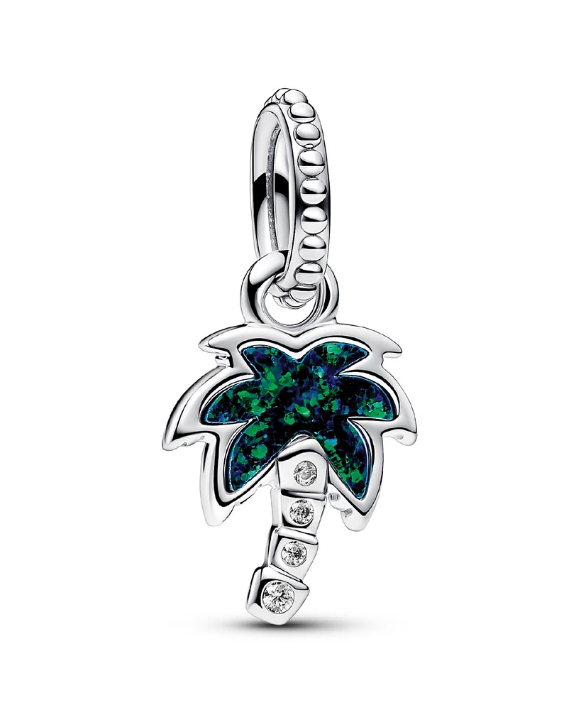 Pandora Sterling Silver Opalescent Green Palm Tree Dangle Charm