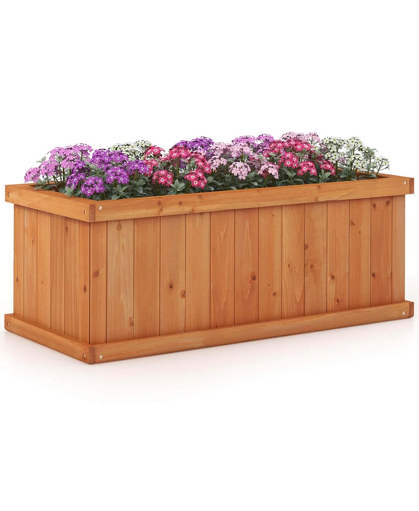 Costway Raised Garden Bed Fir Wood Rectangle Planter Box with Drainage Holes