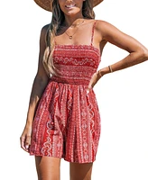 Cupshe Women's Paisley Print Smocked Cami Romper