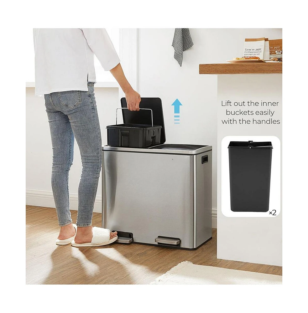 Slickblue Silver Dual Trash Can With Lid & Handles