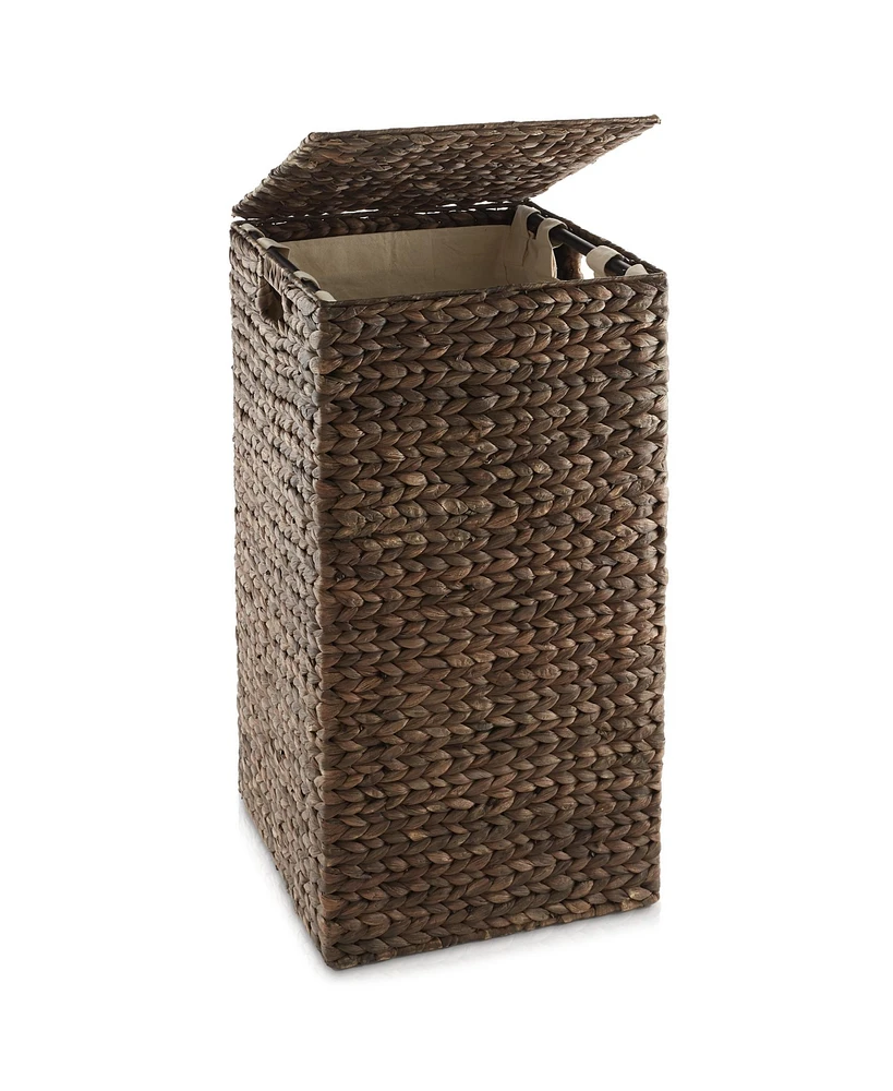 Casafield Laundry Hamper with Lid and Removable Liner Bag - Natural, Woven Water Hyacinth Square Basket for Clothes