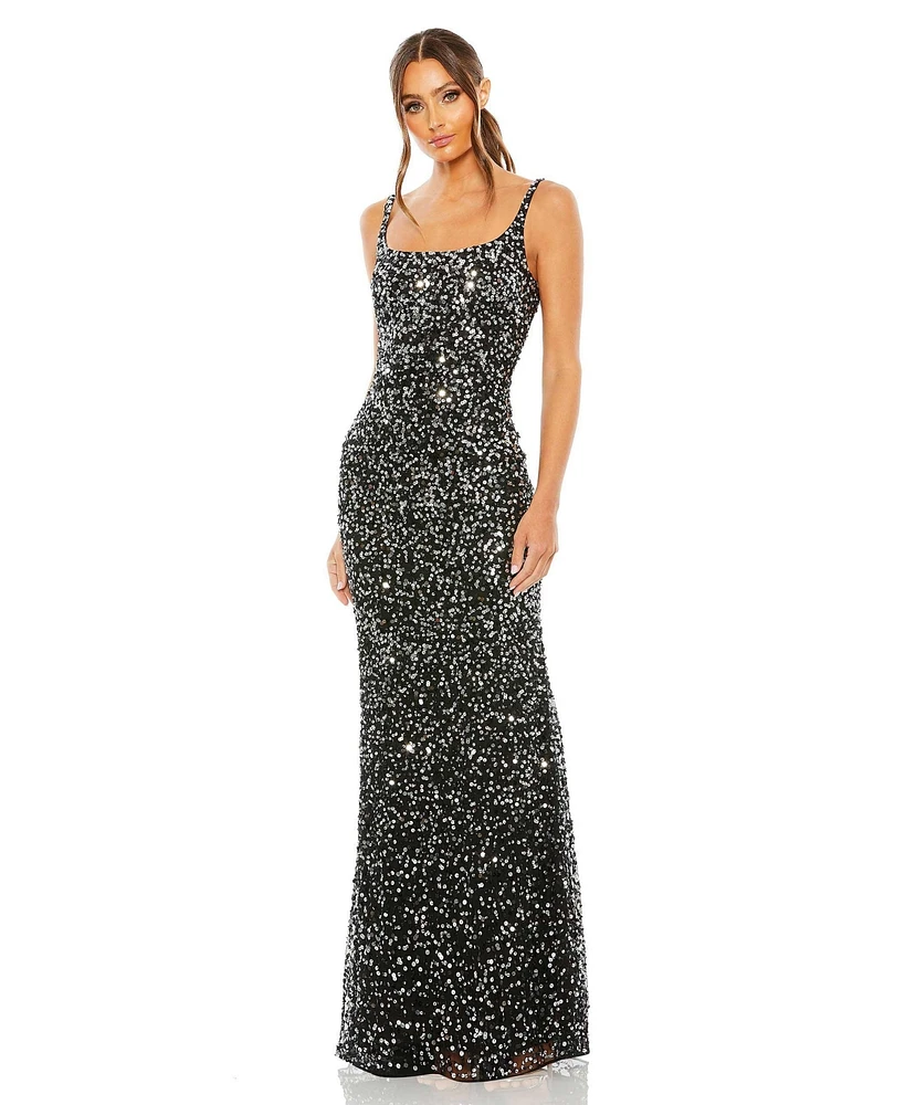 Mac Duggal Women's Sequined Low Back Slip Gown