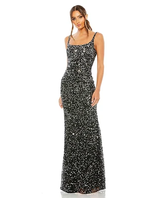 Mac Duggal Women's Sequined Low Back Slip Gown