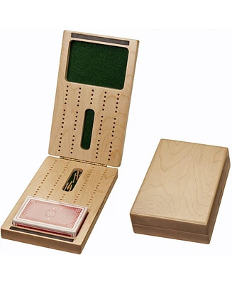 We Games 2 Track Foldable Travel Cribbage Set w/ Storage, Cards & Metal Pegs - Solid Wood