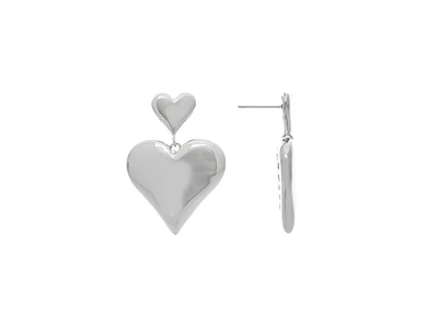 Rivka Friedman Polished Rhodium Chunky Double Heart Drop Dangle Earrings