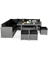 Sugift 7 Pieces Outdoor Wicker Sectional Sofa Set with Dining Table