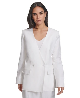 Calvin Klein Women's Collarless Linen Double Breasted Blazer