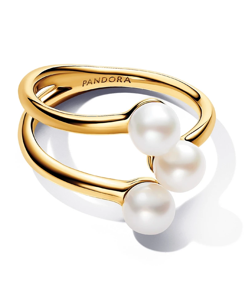 Pandora Treated Freshwater Cultured Pearl Open Ring 14k Gold-plated