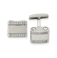 Chisel Stainless Steel Polished Cz Rounded Square Cufflinks