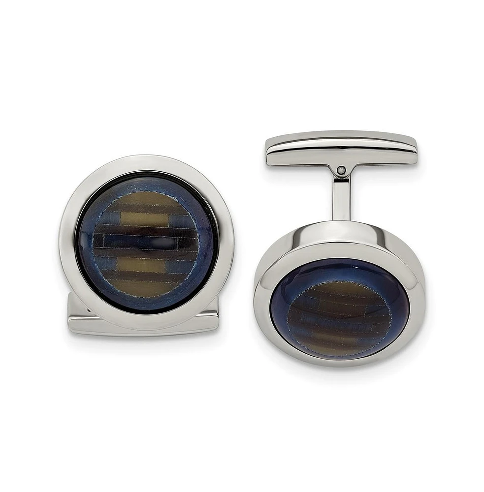 Chisel Stainless Steel Blue and Brown Cat's Eye Circle Cufflinks