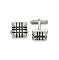 Chisel Stainless Steel Polished with Black Rubber Stripes Cufflinks