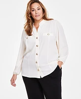 Anne Klein Plus High-Neck Button-Front Blouse