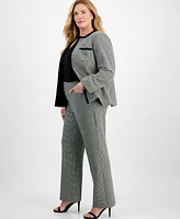 Anne Klein Plus Houndstooth Print Open Front Blazer