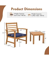 3 Pcs Outdoor Furniture Set Acacia Wood Conversation with Soft Seat Cushions