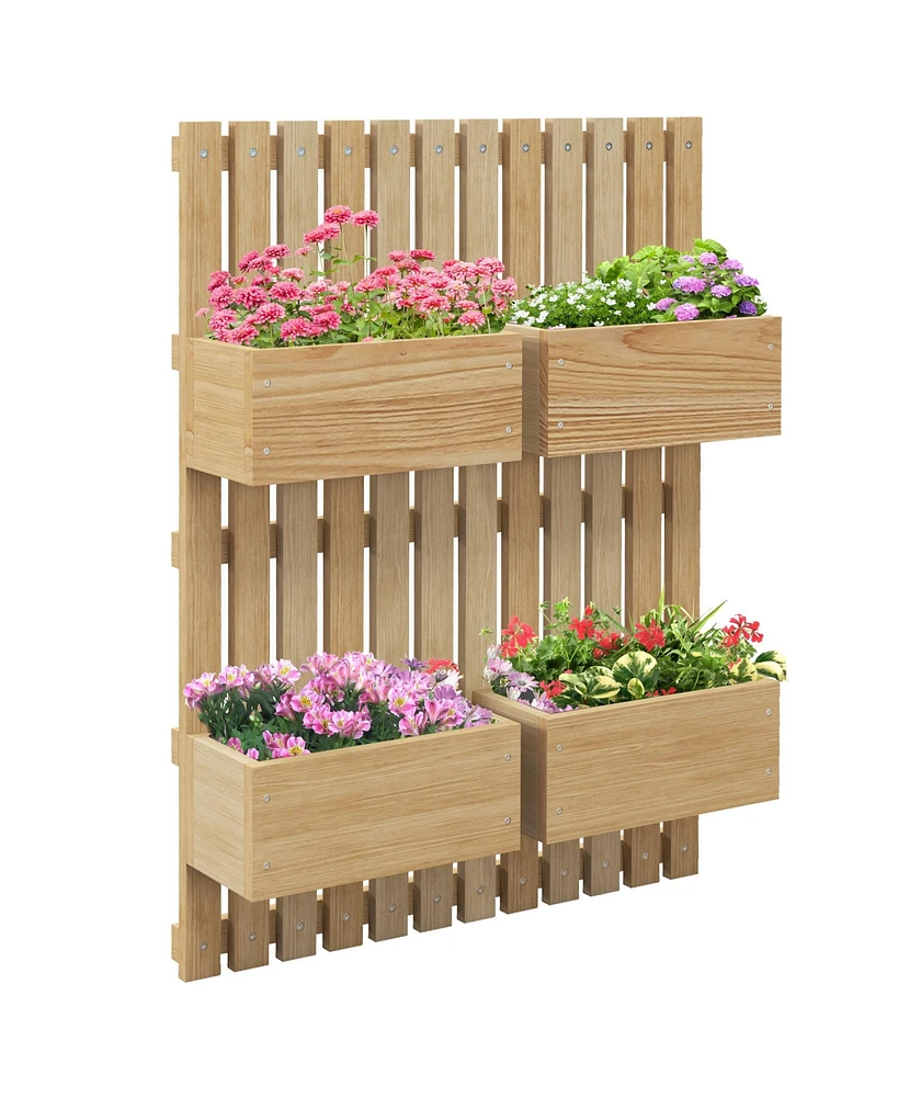 Outsunny Box Raised Garden Bed w/ Trellis, Drain Holes