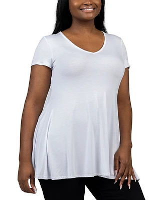 24seven Comfort Apparel Plus Short Sleeve V-Neck Tunic Top