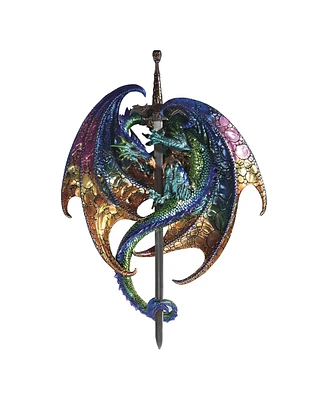 Fc Design 18.5"H Purple/Green Dragon with Sword Wall Plaque Decor Home Decor Perfect Gift for House Warming, Holidays and Birthdays