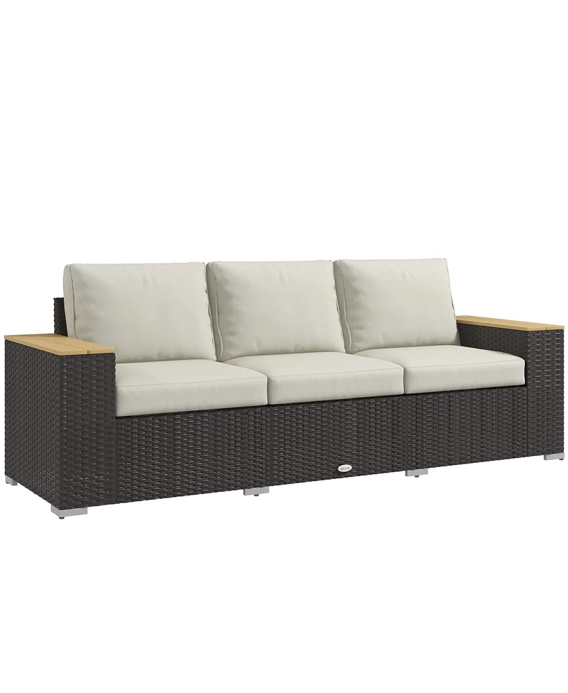 Outsunny 3-Seater Outdoor Sofa w/ 4" Thick Cushions, Patio Couch, Beige