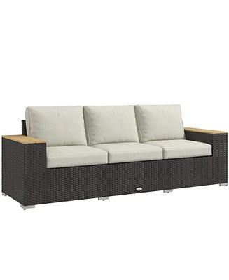 Outsunny 3-Seater Outdoor Sofa w/ 4" Thick Cushions, Patio Couch, Beige