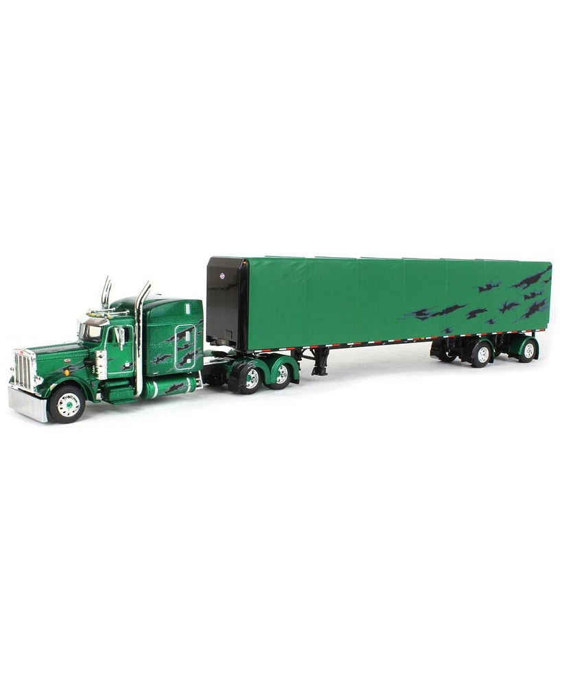 First Gear Dcp 1/64 Green & Black Peterbilt Mid-Roof Sleeper with Utility Roll Tarp Trailer