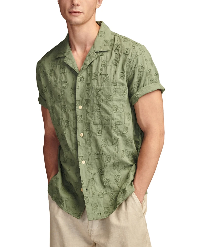 Lucky Brand Men's Embroidered Camp Collar Textured Short Sleeve Shirt