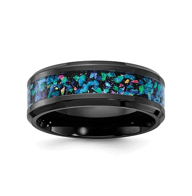 Chisel Black Zirconium Imitation Opal Inlay Wedding Band Ring