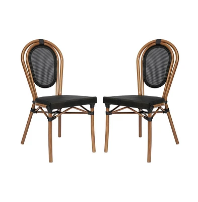 Merrick Lane Mael Set Of Two Stacking Thonet French Bistro Style Chair With Textilene Seat And Bamboo Finished Metal Frame For Indoor/Outdoor Use