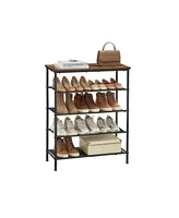 Slickblue Shoe Rack 5 Tier, Narrow Shoe Organizer For Closet Entryway, With 4 Fabric Shelves And Top For Bags