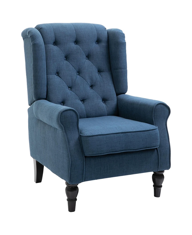 Homcom Button-Tufted Accent Chair with High Wingback, Rounded Cushioned Armrests and Thick Padded Seat, Blue