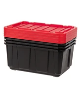 Iris 27Gal/108Qt 4 Pack Large Heavy-Duty Storage Plastic Bin Tote Organizing Container with Durable Lid, Black/Red