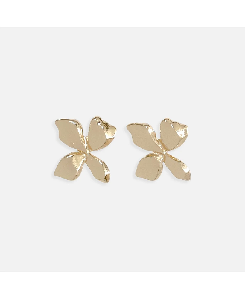 sanctuaire Statement Flower Stud Earrings Gold