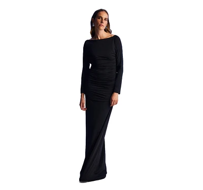 Nocturne Women's Open Back Long Sleeve Maxi Dress